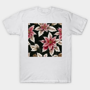 Vintage Florals Christmas Poinsettia Watercolor T-Shirt